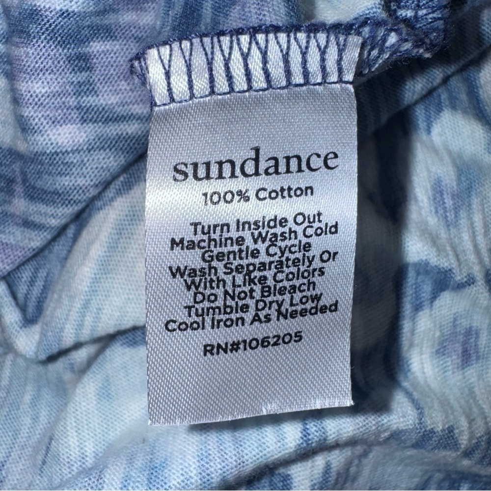SUNDANCE Rosey Delights Henley Metallic Buttons Floral Top Blue Size Medium - Picture 15 of 15